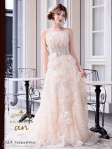 【couture an/クチュールアン】立体フラワー/ シアー/ チュール/ フリル/ フラワー刺繍/ ビジュー/ ラメ/ スパンコール/ フレア/ プリンセス/ ベア/ ロングドレス/ キャバドレス long[OF05]