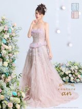 即日発送【couture an/クチュールアン】ベアトップ/ 立体フラワー/ シアー/ ペプラム/ スピンドル/ ビジュー/ フリル/ フレア/ Aライン/ プリンセス/ バースデー/ ウェディングドレス/ ロングドレス/ キャバドレス long[OF05]
