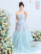 即日発送【couture an/クチュールアン】ベアトップ/ 立体フラワー/ シアー/ ペプラム/ スピンドル/ ビジュー/ フリル/ フレア/ Aライン/ プリンセス/ バースデー/ ウェディングドレス/ ロングドレス/ キャバドレス long[OF05]