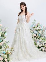 【couture an/クチュールアン】ベアトップ/ 立体フラワー/ シアー/ ビジュー/ 刺繍/ フレア/ Aライン/ プリンセス/ バースデー/ ウェディングドレス/ カラードレス/ ロングドレス/ キャバドレス long[OF05]