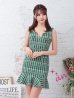 【an/アン】チェックツイード/ ノースリーブ/ フロントジップ/ 裾フリル/ タイト/ ミニドレス/ キャバドレス[OF05]/グリーン