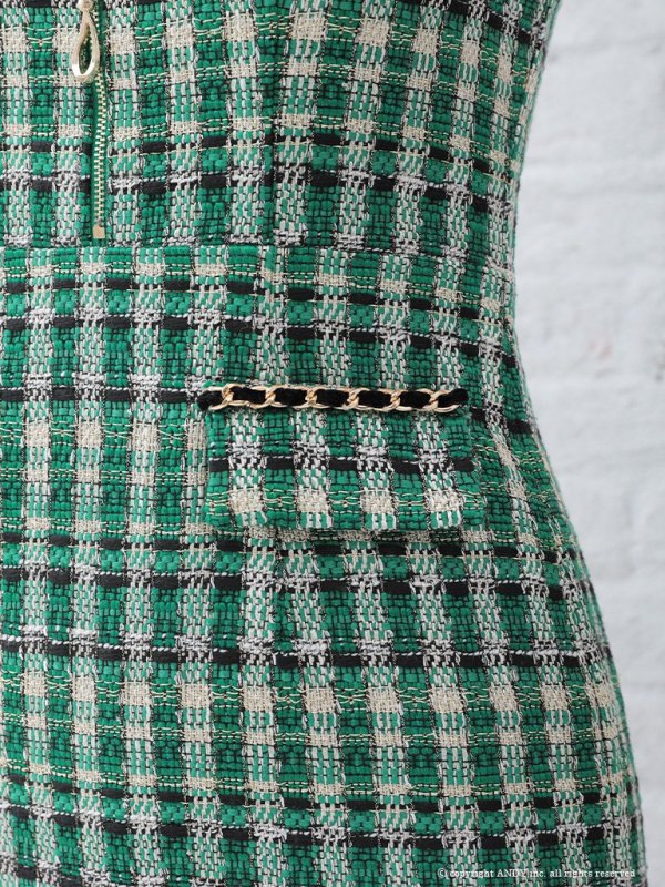 画像5: 【an/アン】チェックツイード/ ノースリーブ/ フロントジップ/ 裾フリル/ タイト/ ミニドレス/ キャバドレス[OF05]