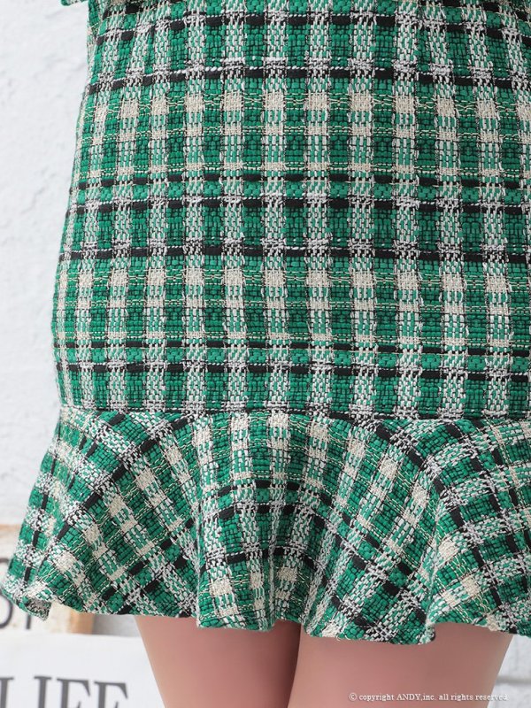 画像6: 【an/アン】チェックツイード/ ノースリーブ/ フロントジップ/ 裾フリル/ タイト/ ミニドレス/ キャバドレス[OF05]