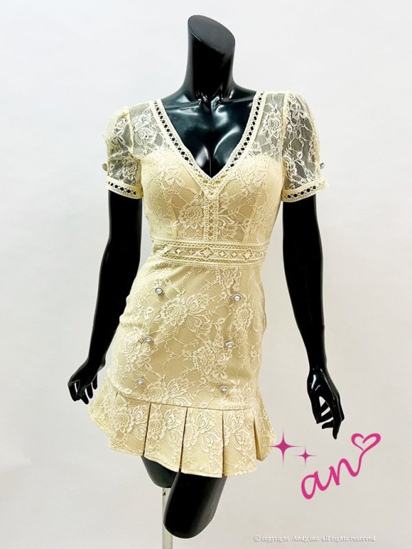 画像9: 【an/アン】総レース/ 半袖/ 袖あり/ ボタン/ ボックスプリーツ/ タイト/ ミニドレス/ キャバドレス[FB03]