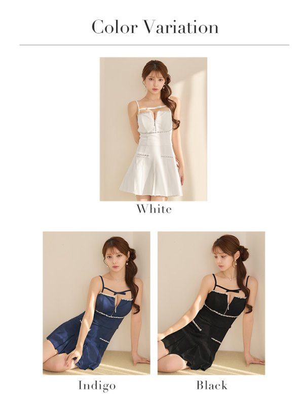 画像34: XSサイズあり【an /アン】リボン/ オーロラビジュー/ キャミソール/ ボックスプリーツ/ フロントジップ/ ラメ/ フレア/ セットアップ/ ミニドレス/ キャバドレス[OF05]