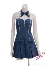 XSサイズあり【an /アン】リボン/ チョーカー風/ ホルターネック/ ビジュー/ フレア/ ミニドレス/ キャバドレス[OF05]