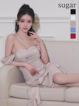 XSサイズあり【an /アン】ラインストーン/ オフショル/ バストカット/ フリルリボン/ フレア/ ミニドレス/ キャバドレス[OF05]