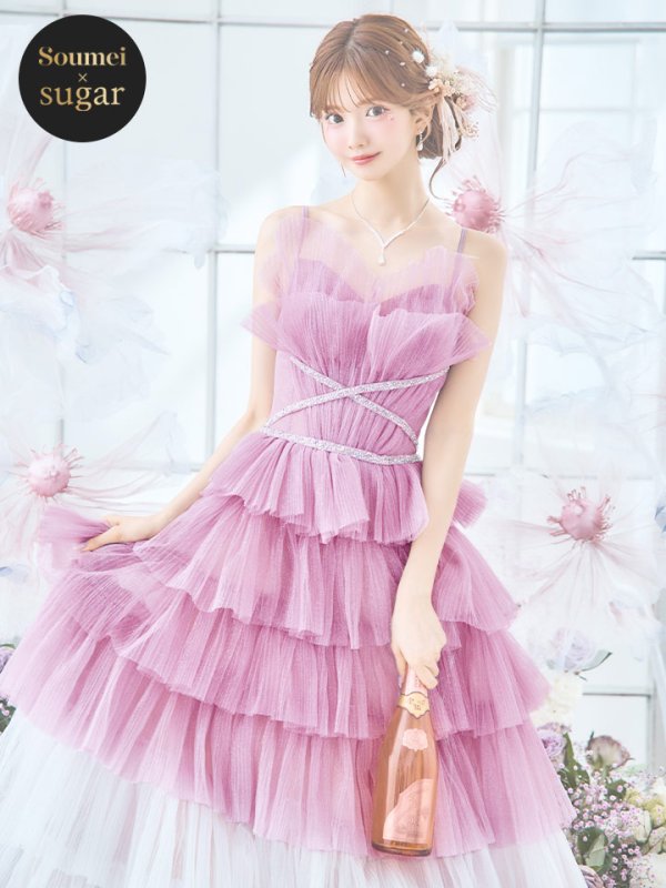 画像6: 【ひめか/関西コレクション着用】【couture an/クチュールアン】 グラデーション/ ティアード/ チュール/ レース/ フレア/  キャミソール/ ラメ/ Aライン/ ロングドレス/ カラードレス long[OF05]