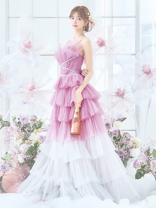 画像7: 【ひめか/関西コレクション着用】【couture an/クチュールアン】 グラデーション/ ティアード/ チュール/ レース/ フレア/  キャミソール/ ラメ/ Aライン/ ロングドレス/ カラードレス long[OF05]