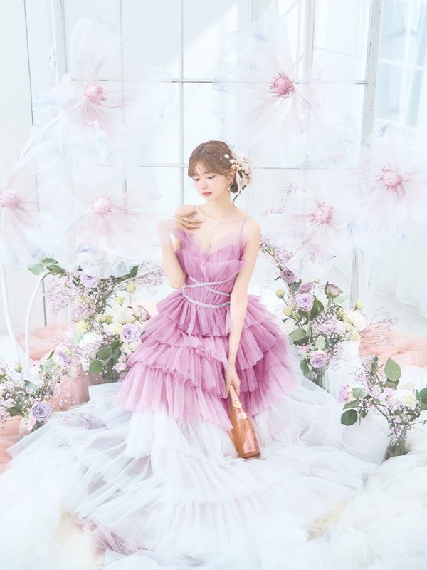 画像10: 【ひめか/関西コレクション着用】【couture an/クチュールアン】 グラデーション/ ティアード/ チュール/ レース/ フレア/  キャミソール/ ラメ/ Aライン/ ロングドレス/ カラードレス long[OF05]