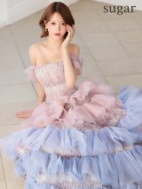 【couture an/クチュールアン】オフショル/ チュール/ ティアードフリル/ ラメ/ ラインストーン/ ビジュー/ リボン/ スパンコール/ バイカラー/ フレア/ プリンセス/ ロングドレス/ キャバドレス long[OF05]