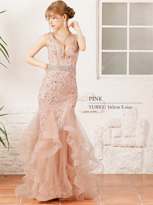画像5: 【ANGEL R PREMIUM/エンジェルアールプレミアム】Vバスト/ スパンコール/ ウエストビジュー/ マーメイド/ ロング/ キャバドレス long[OF2]