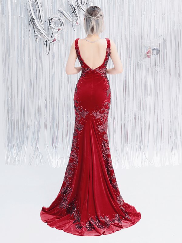 画像17: 【ANGEL R PREMIUM/エンジェルアールプレミアム】スパンコール刺繍/ サイドシアー/ ベルベット/ マーメイド/ ロングドレス/ キャバドレス long[OF2]