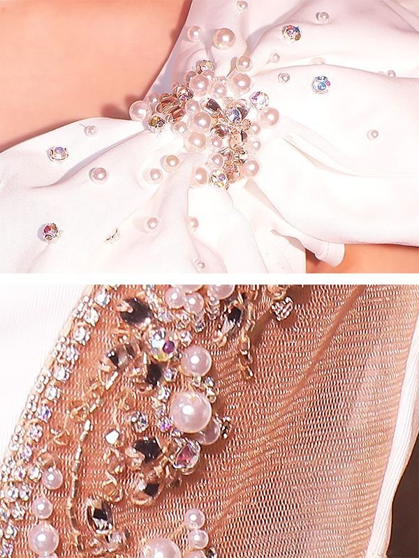 画像48: XSサイズあり【ANGEL R/エンジェルアール】ワンショル/ リボン/ ビジュー/シアー/ タイト/ ミニ/ キャバドレス[OF2]