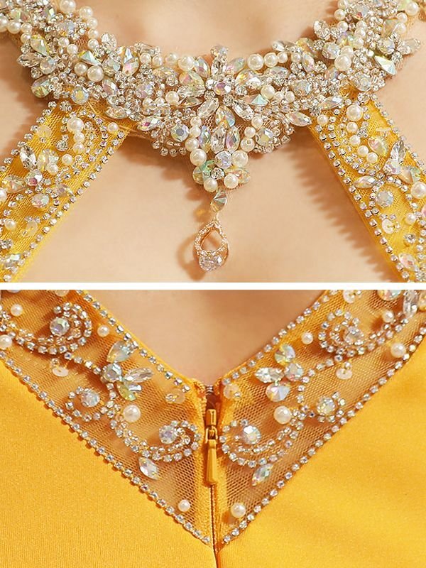 画像10: XSサイズあり【ANGEL R/エンジェルアール】アメスリ/ ホルターネック/ デコルテパールビジュー/ バックシースルーレース/ タイト/ ミニドレス/ キャバドレス[OF2]