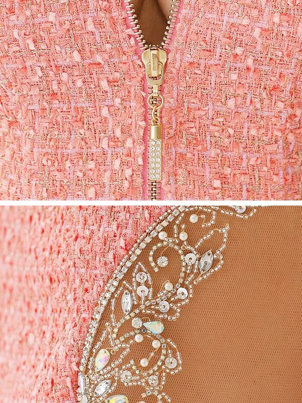 画像6: XSサイズあり【ANGEL R/エンジェルアール】ジップ/ ZIP/ ツイード/ ビジュー/ キャミ/ タイト/ ミニドレス/ キャバドレス[OF2]