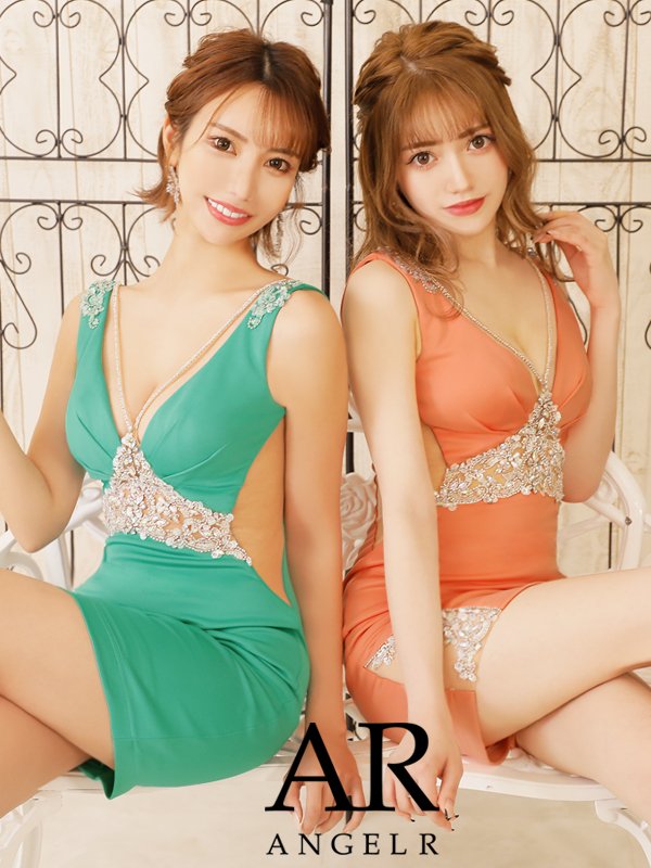 画像2: 【ANGEL R/エンジェルアール】パールビジュー/ バストタック/ サイドシアー/ プランジネック/ タイト/ ミニドレス/ キャバドレス[OF2]