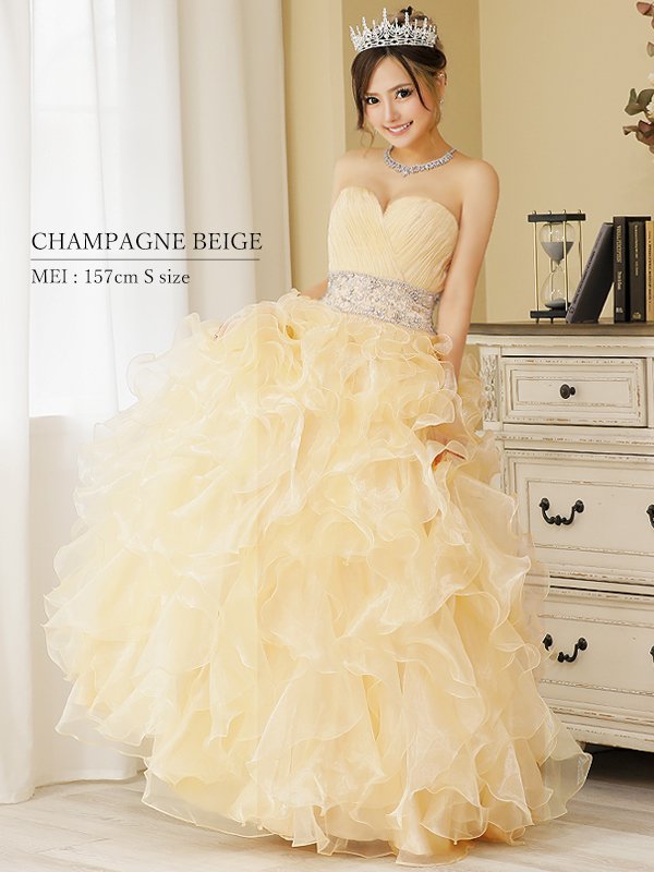 【Angel R/エンジェルアール】ベア/ ウェディング/ バースデー/ プリンセス/ アッパーギャザービジュー/ フリル/ ロングドレス/ キャバドレス long シャンパンベージュ