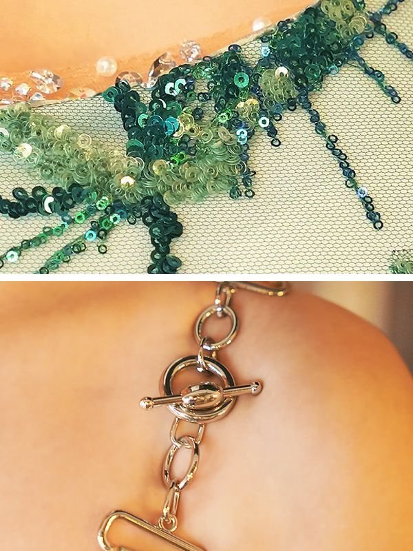 画像9: 【ANGEL R/エンジェルアール】フラワースパンコール/ ビジュー/ ワンショル/ スリット/ タイト/ ロングドレス/ キャバドレス long[OF2]