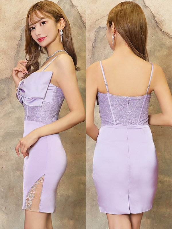 画像12: XSサイズあり【ANGEL R/エンジェルアール】ビックリボン/ キャミソール/ フラワーレース/ ワンカラー/ タイト/ ミニドレス/ キャバドレス[OF2]