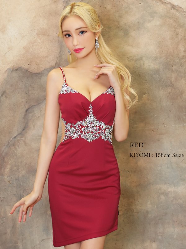 画像4: XSサイズあり【ANGEL R/エンジェルアール】キャミソール/ 裾ジップ/ ワンカラー/ タック/ バストウエストスパンコール/ パール/ ビジュー/ タイト/ ミニドレス/ キャバドレス[OF2]