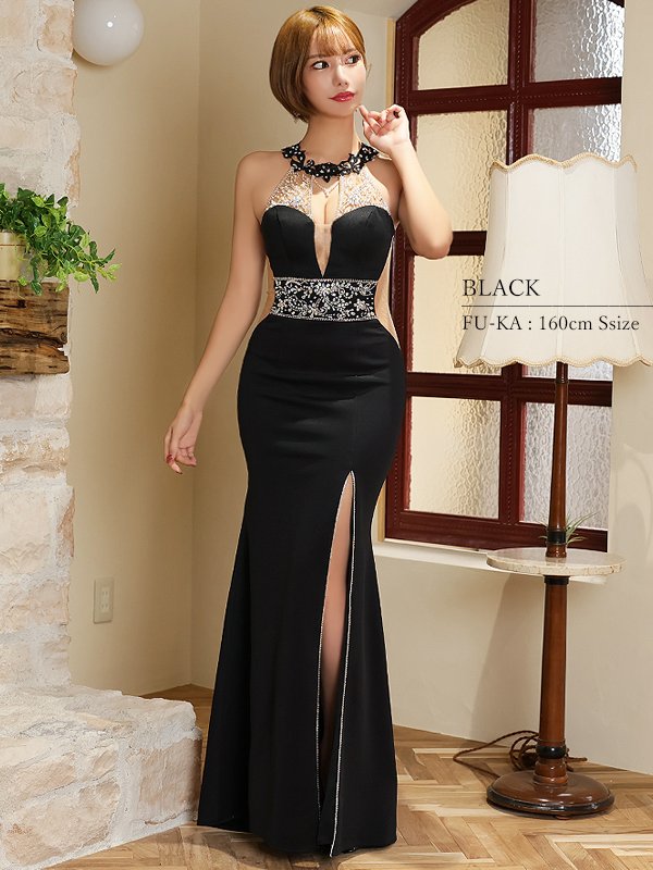 画像3: 【ANGEL R/エンジェルアール】デコルテウエストスパンコール/ スリット/ パール/ ビジュー/ チャーム/ ワンカラー/ タイト/ ロングドレス/ キャバドレス long[OF2]