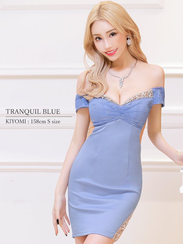 画像16: XSサイズあり【ANGEL R/エンジェルアール】オフショルダー/ ワンカラー/ バストフラワーレース/ ビジュー/ サイドシアー/ タイト/ ミニドレス/ キャバドレス[OF2]