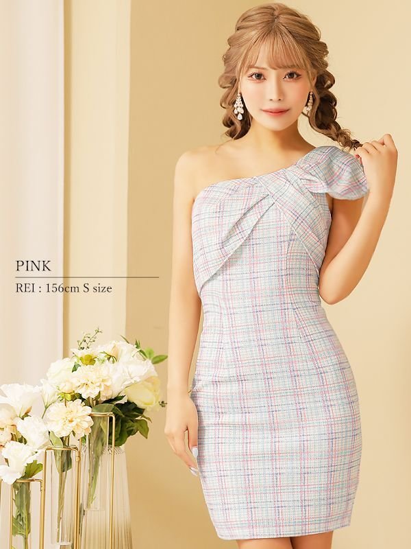 画像3: XSサイズあり【ANGEL R/エンジェルアール】リボンワンショルダー/ チェック/ タイト/ ミニドレス/ キャバドレス[OF2]