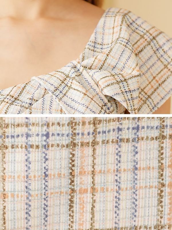 画像7: XSサイズあり【ANGEL R/エンジェルアール】リボンワンショルダー/ チェック/ タイト/ ミニドレス/ キャバドレス[OF2]