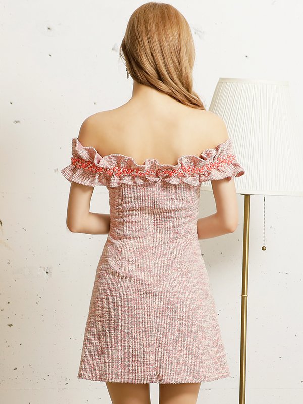 画像29: XSサイズあり【ANGEL R/エンジェルアール】ツイード/ ビジュー/ フリル/ オフショルダー/ フレア/ミニドレス/ キャバドレス[OF2]