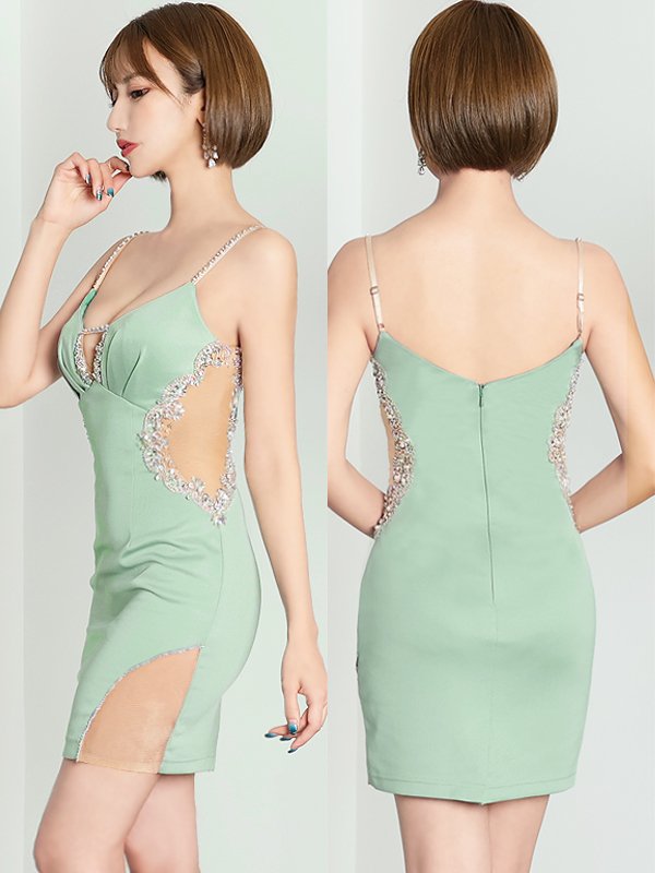 画像5: XSサイズあり【ANGEL R/エンジェルアール】バストサイドスパンコール/ シアー/ キャミソール/ ワンカラー/ タイト/ ミニドレス/ キャバドレス[OF2]