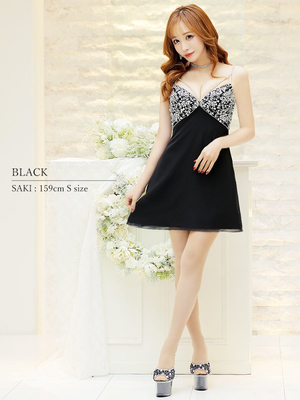 画像7: XSサイズあり【ANGEL R/エンジェルアール】キャミ/ バストショルダースパンコールビジュー/ フレア/ ミニドレス/ キャバドレス[OF2]