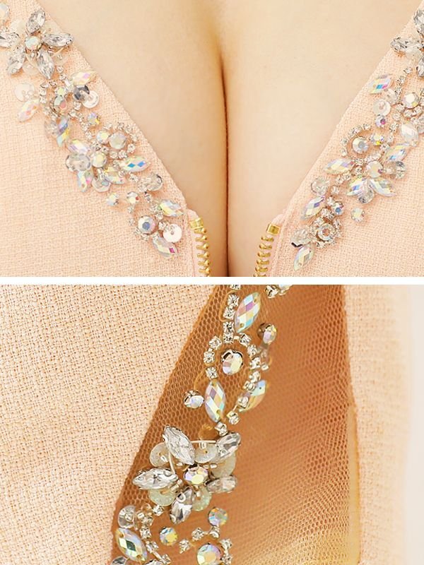 画像6: XSサイズあり【ANGEL R/エンジェルアール】ツイード/ バストファスナー/ フロントジップ/ ビジュー/ タイト/ ミニドレス/ キャバドレス[OF2]