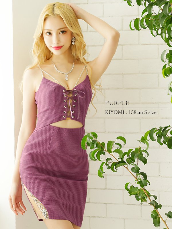 画像27: XSサイズあり【ANGEL R/エンジェルアール】ツイード/ アッパーレースアップ/ ウエストカット/ キャミソール/ ワンカラー/ タイト/ ミニドレス/ キャバドレス[OF2]