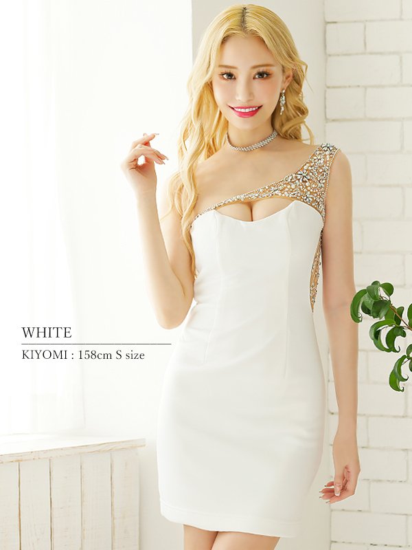 画像7: XSサイズあり【ANGEL R/エンジェルアール】ワンショルダー/ スパンコール/ パール/ ビジュー/ バストカット/ シアー/ タイト/ ミニドレス/ キャバドレス[OF2]