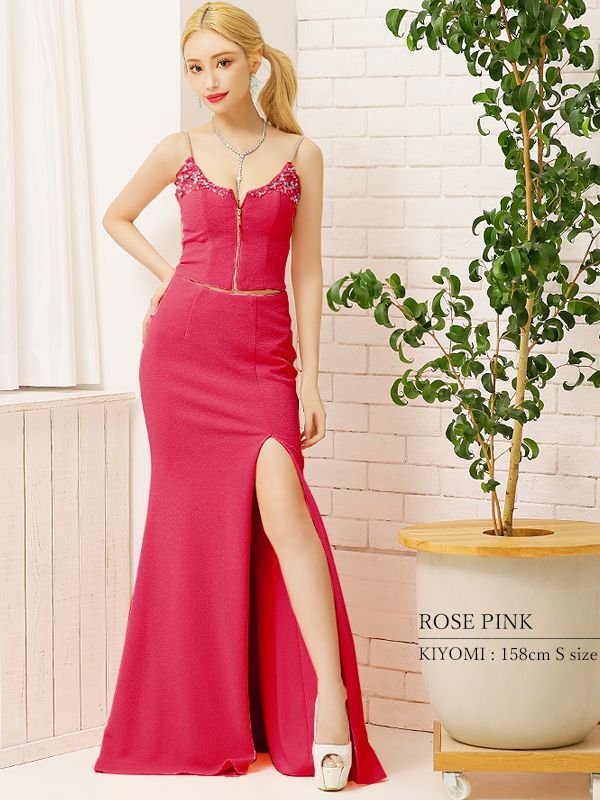 画像5: 【ANGEL R/エンジェルアール】バストビジュー/ フロントファスナー/ セパレート/ キャミソール/ スリット/ タイト/ ロングドレス/ キャバドレス long[OF2]