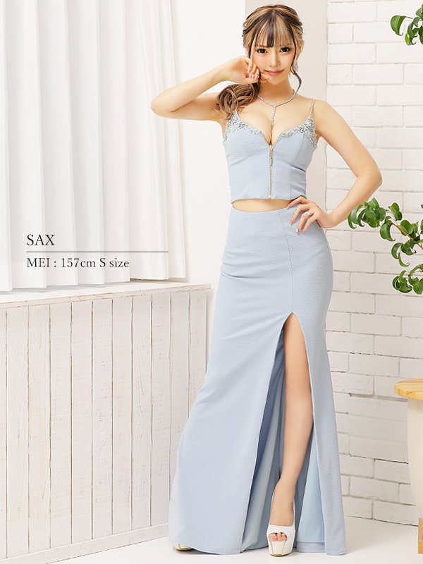 画像6: 【ANGEL R/エンジェルアール】バストビジュー/ フロントファスナー/ セパレート/ キャミソール/ スリット/ タイト/ ロングドレス/ キャバドレス long[OF2]