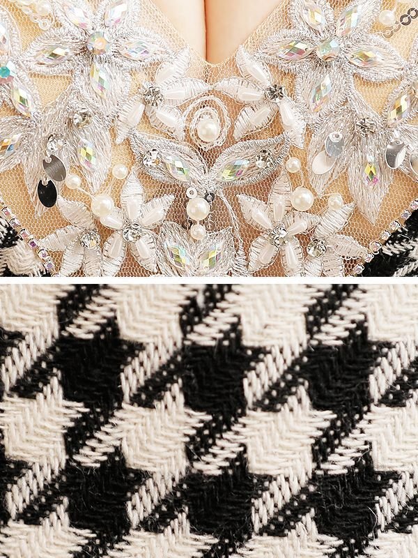 画像8: sugarコラボ商品☆XSサイズあり【ANGEL R/エンジェルアール】オフショルダー/ 千鳥柄/ ツイード/ バストフラワーパールビジュー/ タイト/ ミニドレス/ キャバドレス[OF2]