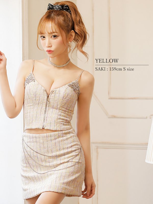 画像5: XSサイズあり【ANGEL R/エンジェルアール】フロントファスナー/ チェーン/ ツイード/ セパレート/ 台形スカート/ マイクロミニ/ セットアップ/ ミニドレス/ キャバドレス[OF2]