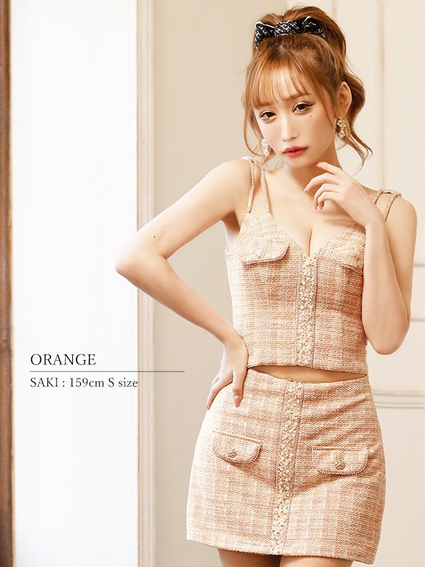 画像5: XSサイズあり【ANGEL R/エンジェルアール】スパンコールパールビジュー/ フラップボタン/ ツイード/ セパレート/ チェック/ マイクロミニ/ セットアップ/ ミニドレス/ キャバドレス[OF2]