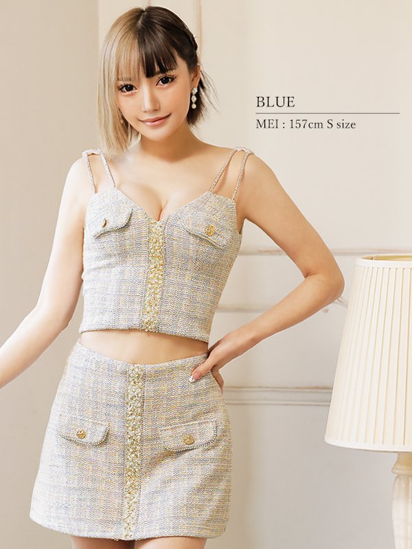 画像6: XSサイズあり【ANGEL R/エンジェルアール】スパンコールパールビジュー/ フラップボタン/ ツイード/ セパレート/ チェック/ マイクロミニ/ セットアップ/ ミニドレス/ キャバドレス[OF2]