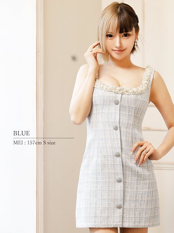 画像25: XSサイズあり【ANGEL R/エンジェルアール】チェックツイード/ バストパールビジュー/ フロントボタン/ フレア/ ミニドレス/ キャバドレス[OF2]