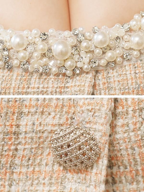 画像21: XSサイズあり【ANGEL R/エンジェルアール】チェックツイード/ バストパールビジュー/ フロントボタン/ フレア/ ミニドレス/ キャバドレス[OF2]