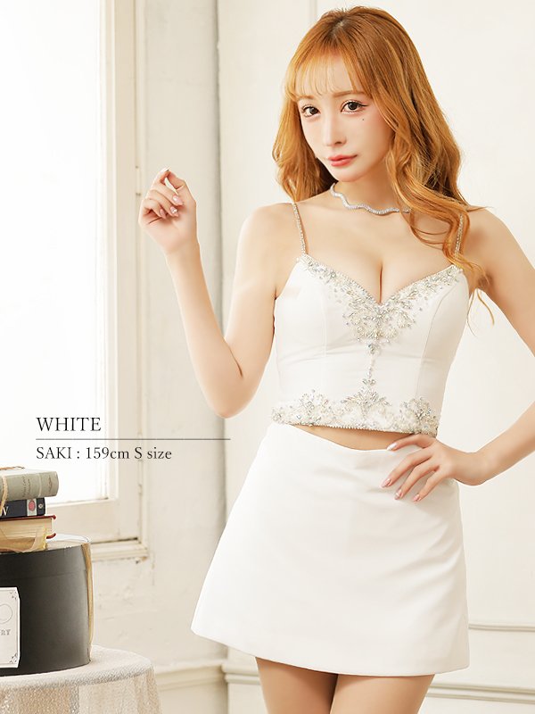 画像6: XSサイズあり【ANGEL R/エンジェルアール】アッパーフロントビジュー/ セパレート/ キャミソール/ セットアップ/ 台形スカート/ ミニドレス/ キャバドレス[OF2]