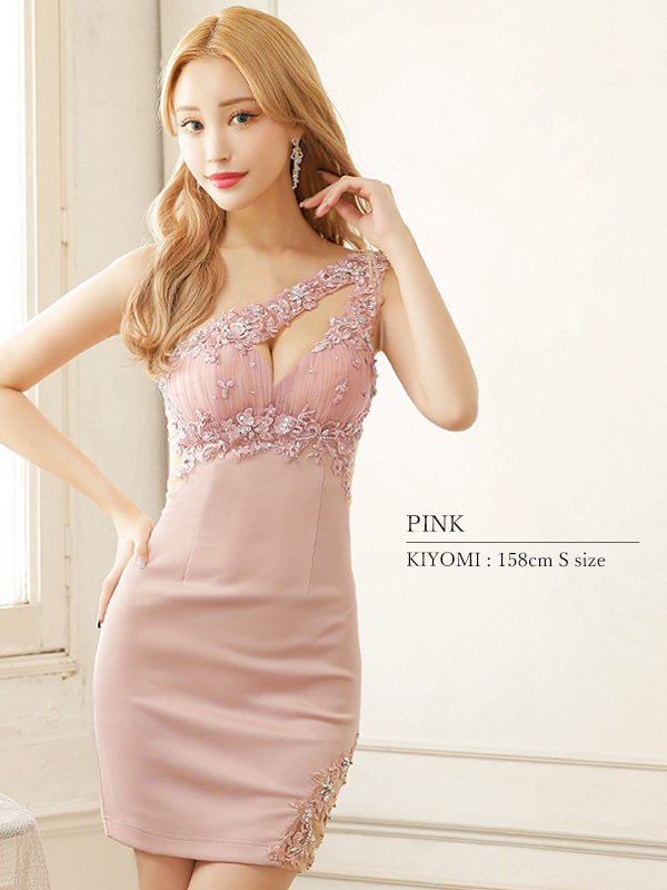 画像4: XSサイズあり【ANGEL R/エンジェルアール】 フラワーレース/ バストメッシュ/ ワンカラー/ ワンショルダー/ タイト/ ミニドレス/ キャバドレス[OF2]