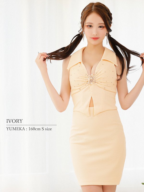 画像15: XSサイズあり【ANGEL R/エンジェルアール】 ビッグカラー/ バストビジュー/ ワンカラー/ ノースリーブ/ タイト/ ミニドレス/ キャバドレス[OF2]