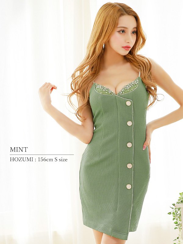 画像6: XSサイズあり【ANGEL R/エンジェルアール】バストメッシュ/ ビジュー/ ボタン/ キャミソール/ タイト/ ミニドレス/ キャバドレス[OF2]