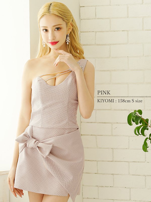 画像6: XSサイズあり☆背の低い方必見！【ANGEL R/エンジェルアール】ワンショルダー/ チェック/ リボン/ ツーピース/ マイクロミニドレス/ キャバドレス[OF2]