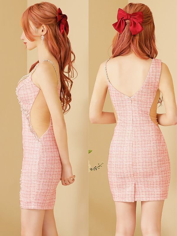 画像19: sugarコラボ商品☆XSサイズあり【ANGEL R/エンジェルアール】フロントパールビジュー/ アシンメトリーショルダー/ チェック/ ツイード/ キャミソール/ タイト/ ミニドレス/ キャバドレス[OF2]