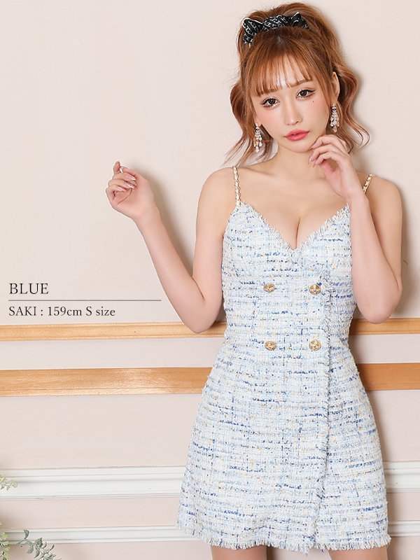 画像14: XSサイズあり【ANGEL R/エンジェルアール】チェックツイード/ ダブルデザイン/ ショルダーチェーン/ フレア/ ミニドレス/ キャバドレス[OF2]